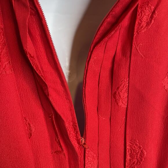 Vintage Tonico Paris Women's Red Floral Textured Midi Dress Est. Size M 80’s - Picture 12 of 13